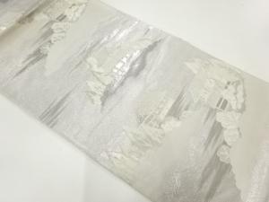 未使用品　プラチナ箔家屋風景模様織出し袋帯